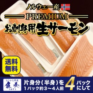 生食用 ノルウェー産 アトランティックサーモン 片身3～4人分 4パック 送料無料 鮭 お刺身 業務用