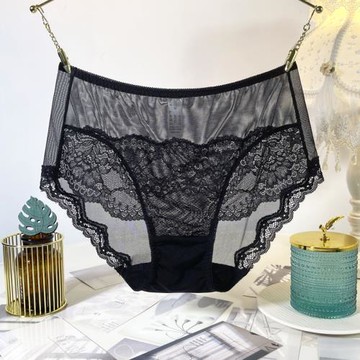 黑色蕾絲內褲女士高腰無痕性感透明鏤空薄款大碼胖mm200斤三角褲