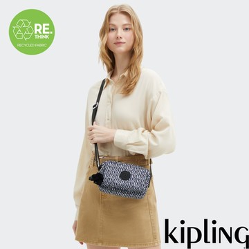 Kipling 藍白波紋前後加寬收納側背包-ABANU
