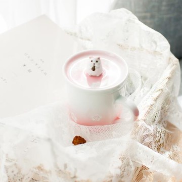 創意陶瓷馬克杯帶蓋少女生咖啡杯子可愛水杯家用生肖老鼠生日禮物
