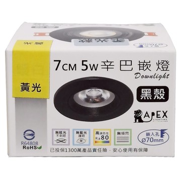 APEX LIGHTING 艾沛斯照明 7cm 5W 辛巴嵌燈 黑殼 柔光款導光板 黃光3000K AP-D0705W-D4  1個