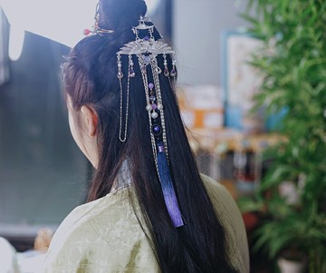 蘭亭別院 流風 仙氣銀色翅膀流蘇后壓男款漢服發飾紫色簪子中國風