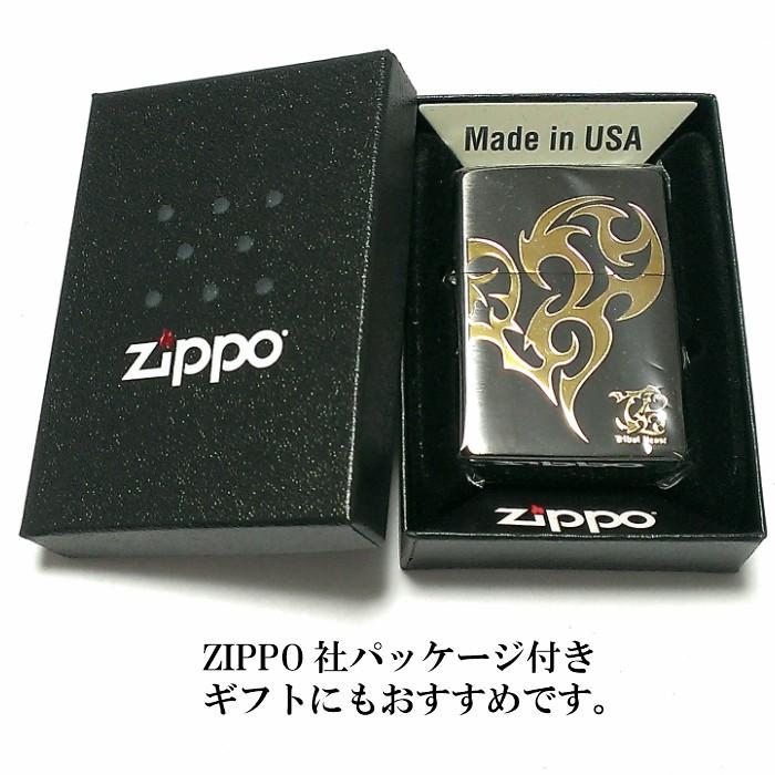 ZIPPO ライター トライバルハート ジッポ かっこいい ブラックニッケルサテン ゴールド メンズ レディース