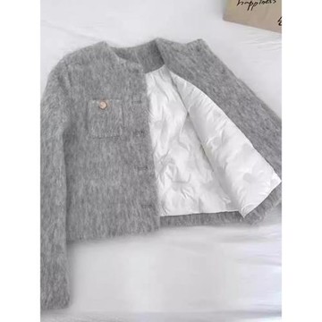 高級感灰色夾棉加厚羽絨服小香風外套女秋冬季2025新款小個子短款