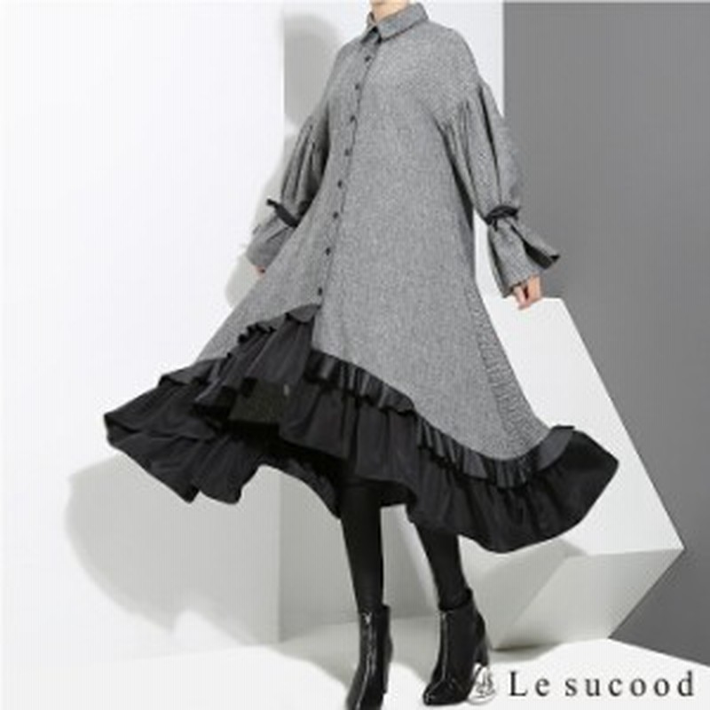 Le Sucood フィッシュテール フレアシャツワンピース グレー レディース ロングワンピ モード系 ゴシック フレアワンピ マキシ丈 シフ 通販 Lineポイント最大6 0 Get Lineショッピング