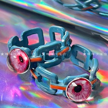 【臺灣有貨】噁魔之眼戒指創意搞怪風格y2k滴油大眼仔開口戒指個性不規則