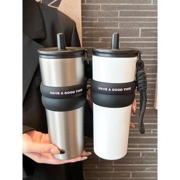 大容量保溫杯男款2025新款高顏值便攜車載吸管杯子簡約學生水杯女