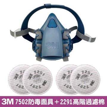 3M 7502防毒面具+2291高階P100過濾棉(高階顆粒物過濾棉 2包/共4片)