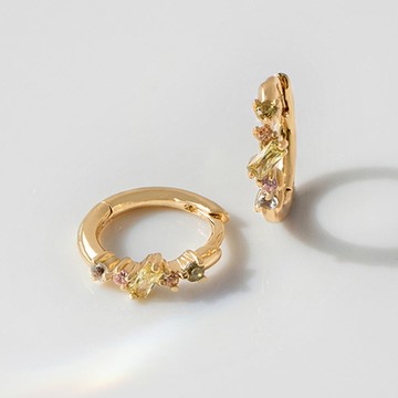 Wanderlust+Co  粉彩鋯石金圈耳環