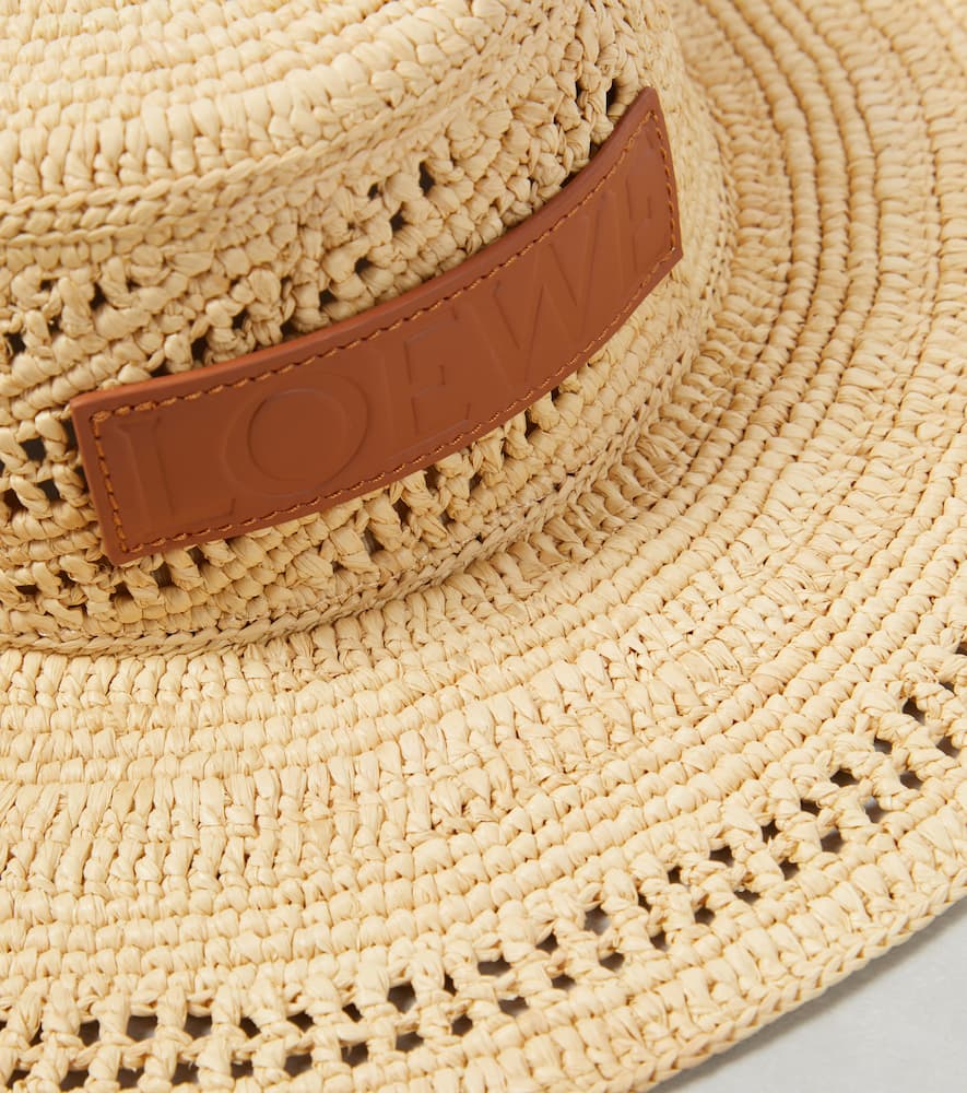 Loewe Logo leather-trimmed raffia boater hat