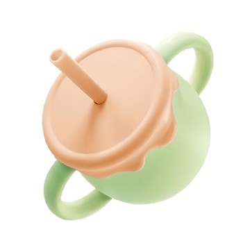 矽膠兩用維尼蜂蜜水杯  吸管蓋 201-400ml  橘蓋綠杯 撞色系  1個