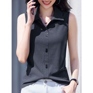 灰色polo衫領吊帶小背心女春季新款外穿西裝坎肩無袖短款內搭上衣