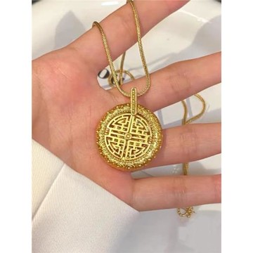 喜上眉梢沙金吊墜黃金色項鏈女開門見喜鏤空新中式喜鵲圓牌毛衣鏈