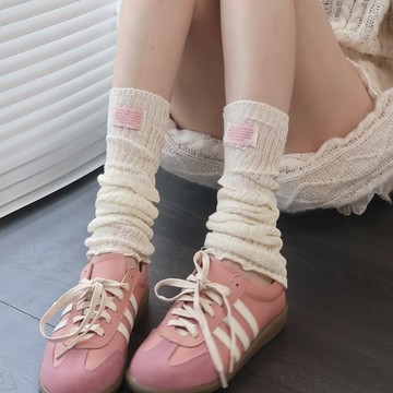 【唯家】 高品質白色布標堆堆襪套女春秋薄款透氣辣妹風jk小腿堆堆襪子百搭少女襪