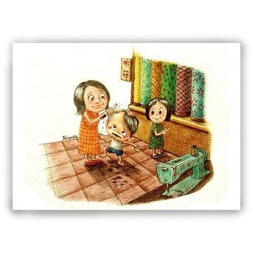 母親節-手繪插畫母親卡/萬用卡/卡片/明信片/插畫卡--憶童年 母子