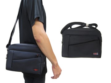 ~雪黛屋~OVER-LAND 肩側包小容量二層主袋+外袋共五層防水尼龍布+皮革USB+內線中性肩背T5708(小)