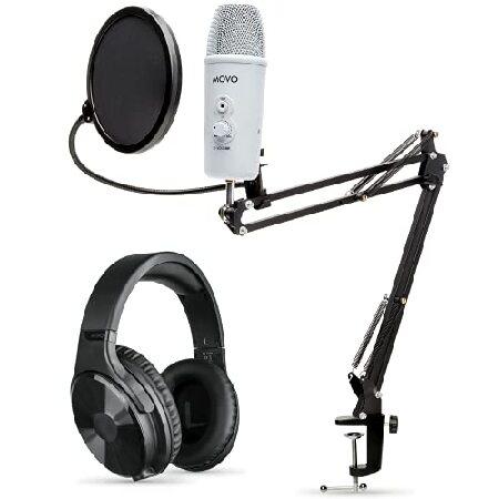 Movo Desktop Microphone Podcast Kit with Studio Headphones, Mount, and Mic Shield USB-C Android and Computer Microphone for Streaming, Podcasts