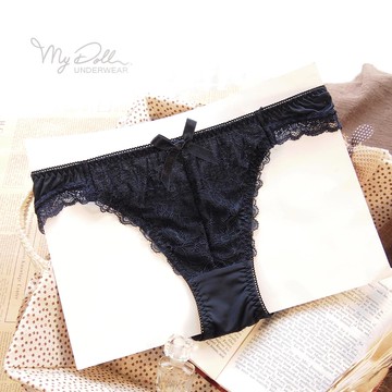 XS-XL內褲【訂製光芒】日系蕾絲彈性三角褲(深藍色) MyDoll