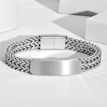 男士粗手鏈 不銹鋼彎牌雙層鏈嘻哈手鏈鋼色 泉溪水飾品 BR-1310