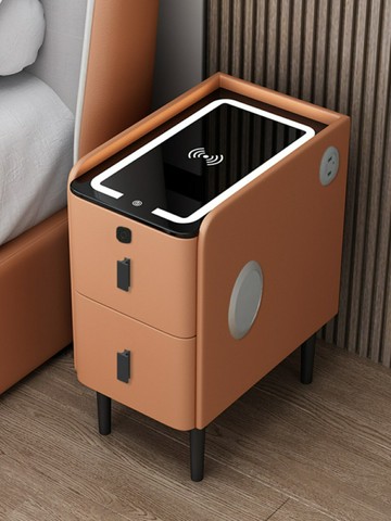 智慧床頭櫃無線充電指紋鎖實木輕奢窄邊床邊現代簡約藍牙音響櫃子 幸福驛站