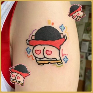 💠台灣出貨💠蛋仔彩色蠟筆小新防水持久卡通男女手臂水洗紋身學生可愛兒童貼紙