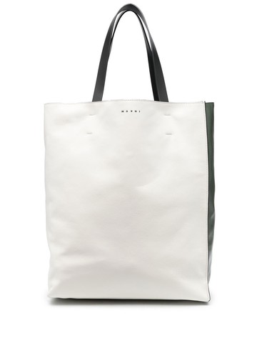 Marni - logo-print leather tote bag - women - Calf Leather/Calf Leather/Cotton - One Size - Neutrals