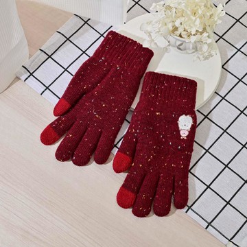 角落刺繡彩點觸控雙層手套-白熊