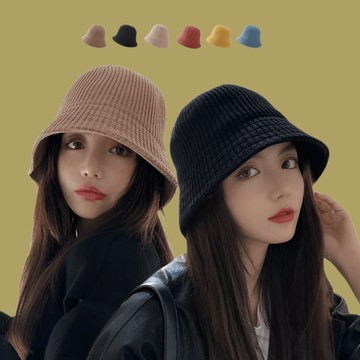 現貨-水桶帽秋冬盆帽ins潮針織直筒日系漁夫帽子女百搭鐘型燈罩顯臉小