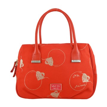 agnes b.塗鴉愛心帆布波士頓包-小/橘紅