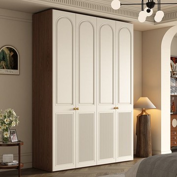 開發票 衣櫃 衣櫥 輕法式復古衣櫃平開門新款爆款臥室家用中古風玻璃衣櫥組合S053快速出貨