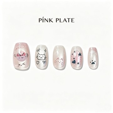 PINK PLATE光撩美甲片-栗子小貓短方-多款任選