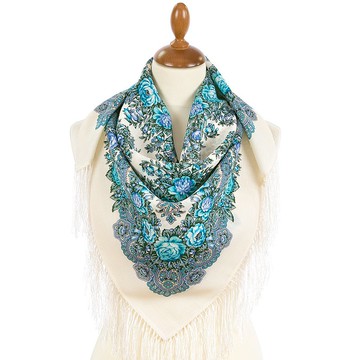 正宗 Павло́во Поса́д 俄羅斯披肩絲巾 柔軟 100% 羊毛 89x89 公分 1960-4