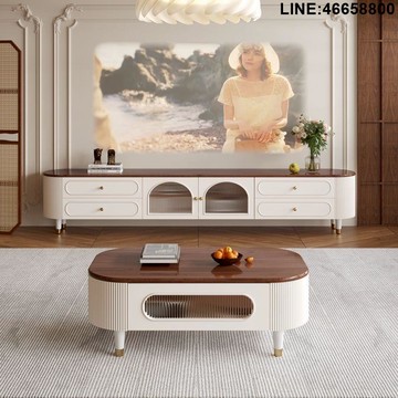 免運 開立發票 電視櫃 收納櫃 儲物櫃 落地櫃 背景櫃 中古風巖板茶幾客廳家用小戶型實木茶幾電視櫃現代簡約輕奢高級感 支持訂製