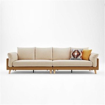 [hoi!]林氏木業北歐雙色四人布沙發 S023-米黃色