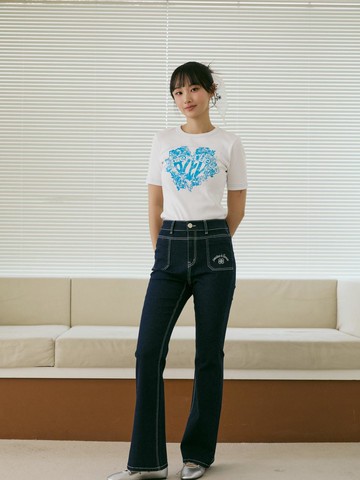 BLUE LABEL Heart Color Stitch Short-Sleeve T-shirt (ER2OTH01)