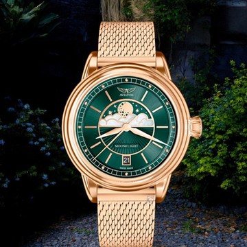 AVIATOR 飛行員 DOUGLAS MOONFLIGHT 月相顯示時尚腕錶-V13322635