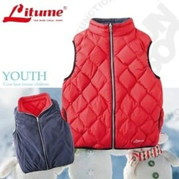 【意都美 Litume】兒童熱賣款 輕量防風防潑水保暖羽絨背心(雙面穿_刷毛+羽絨)/C256 紅