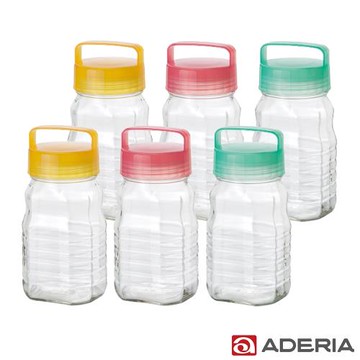 ADERIA 日本進口長型醃漬玻璃罐1.2L六入超值組合(黃+粉+藍綠)