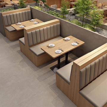 簡約甜品奶茶店咖啡廳桌椅組合實木小吃面館快餐飯店靠墻沙發卡座 8143