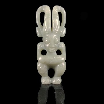 《博古珍藏》河磨玉籽料太陽神把玩．187公克．紅山文化文物．工中工痕．早期收藏．行家勿錯過．底價回饋