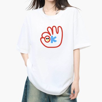 MXIAN - 純棉寬版印花T恤-樂趣OK-白色