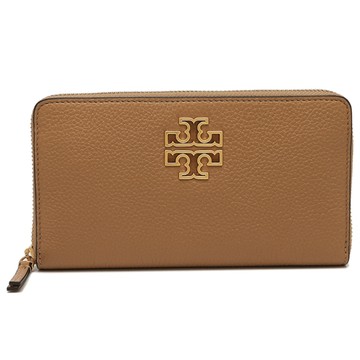 TORY BURCH - 雙T-LOGO皮革拉鍊長夾 (駝)