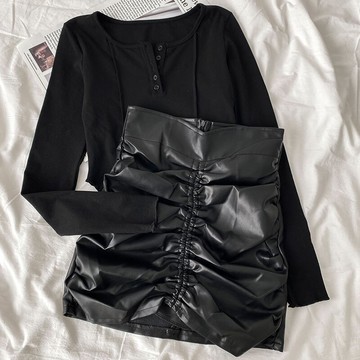 御姐風皮裙套裝女新款秋冬季韓系高級感氣質時尚女裝兩件套