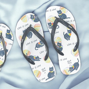 男生彩虹系列夾腳拖鞋 防滑防水休閒人字拖鞋 普普設計 -彩虹貓咪