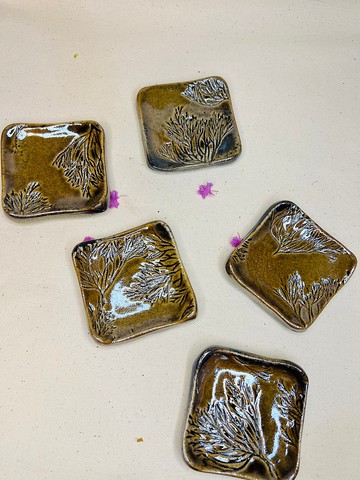 柴燒杯托五入組/柴燒手捏杯托/柴燒杯墊