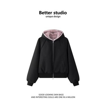 兩面穿粉色羊羔毛外套女2025冬季新款設計感寬松顯瘦加厚保暖上衣