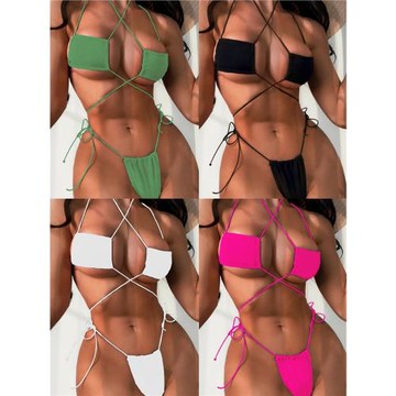 2023新款性感女士比基尼純色泳衣辣妹海邊沙灘無胸墊bikini泳裝