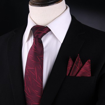 領帶男套裝 正裝商務方巾口袋巾酒紅色男士結婚新郎婚手打拉鏈