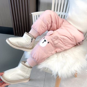 女寶寶小熊加絨棉褲2024秋冬新款兒1童一條過冬褲子女2童韓版長褲