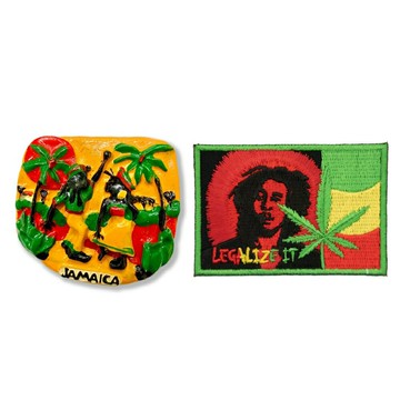 牙買加黃昏立體磁鐵+巴布·馬利 雷鬼歌手布章【2件組】網紅打卡地標 文青必備 磁鐵 大門磁鐵 冰箱磁鐵 磁鐵冰箱貼 出國禮物